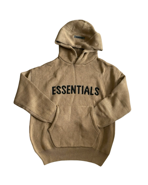 ESSENTIALS KNIT HOODIE IN BROWN